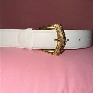 Collectif White Leather Belt with Gold Buckle